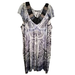 Apt 9 beaded sublimation midi dress flutter sleeve boho womens 2x 2xl xxl plus